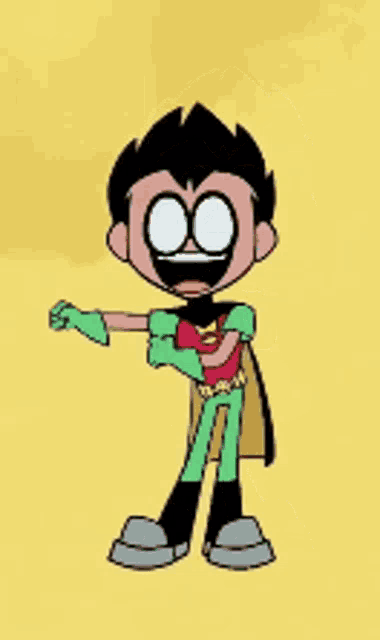 robin from teen titans go is wearing a red cape