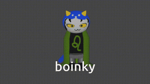 a cartoon character with a green s on his shirt says boinky
