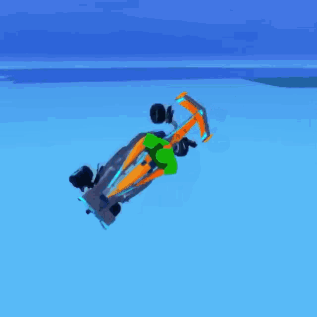 a 3d model of a race car is flying in the air