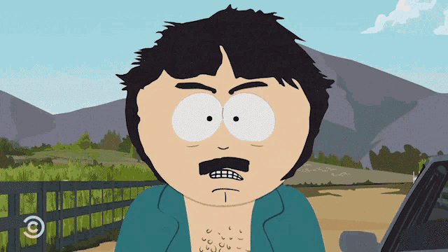 a cartoon character with a mustache is standing in front of a car with a c on it