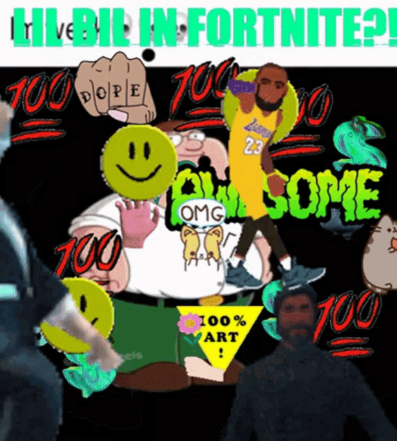 a collage of cartoon characters with the words " lil bit in fortnite " on the bottom