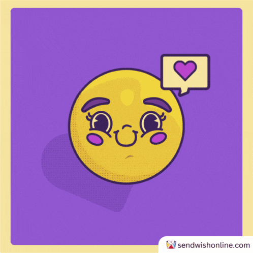 a yellow smiley face with a heart in a speech bubble above it