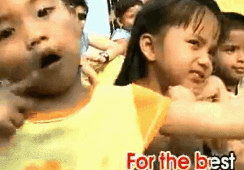 a group of children are standing in a crowd with the words " for the best " on the bottom