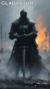 a poster of a knight with a sword and the word gladyator