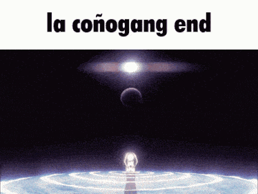 a poster that says la conogang end in white letters on a black background