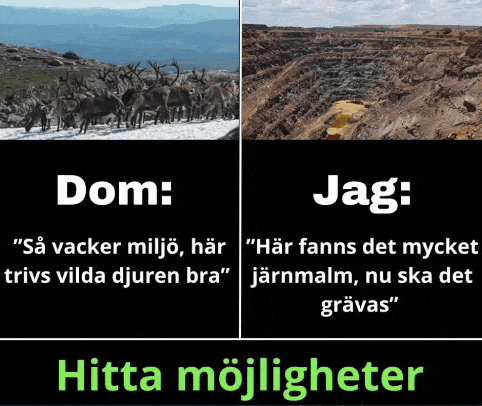 a picture of a herd of reindeer next to a picture of a mining pit