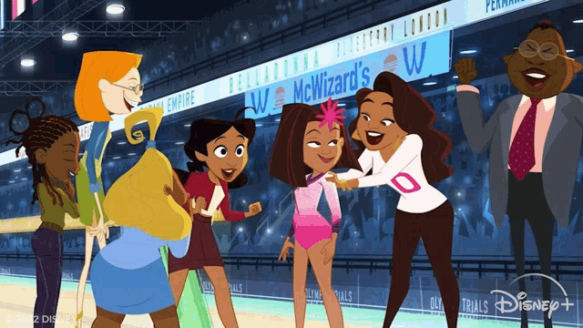 a group of people standing in front of a sign that says mcwizard 's on it