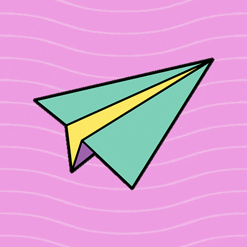 a drawing of a paper airplane with a yellow stripe on a pink background