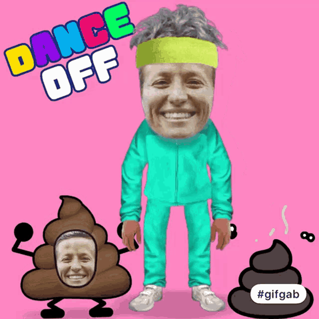 a cartoon drawing of a man dancing with the words dance off behind him
