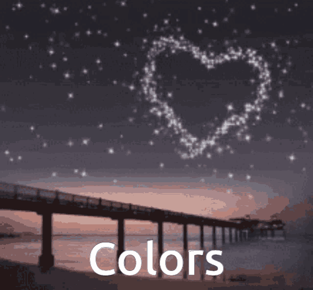 a picture of a pier with a heart made of stars and the words colors above it