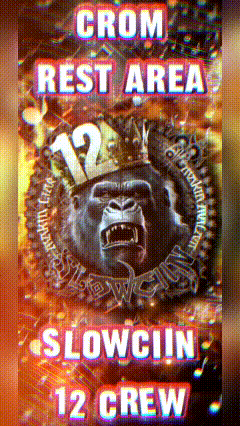 a picture of a gorilla with the words crom rest area slowclin 12 crew