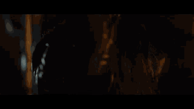 a man with long hair and a beard screams in a dark room