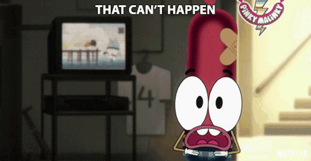 a cartoon character says that can 't happen next to a tv