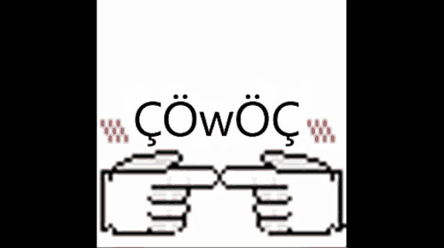 a black and white drawing of two hands with the word cowoc in red