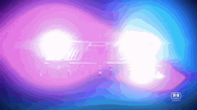 a blue and purple background with a white circle in the middle