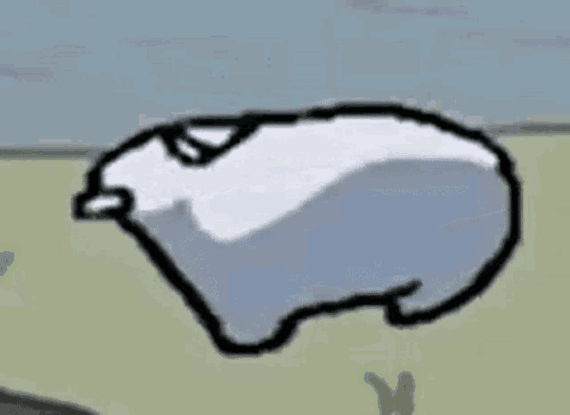 a cartoon drawing of a white sheep standing on top of a grass covered field .
