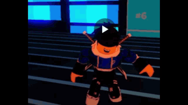 a roblox character is dancing in a video game with a sword in his hand .