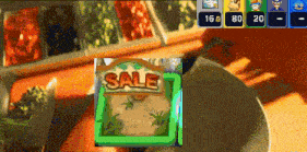 a video game screen shows a sale sign