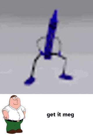 a cartoon of peter griffin standing next to a blue crayon with legs