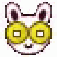 a pixel art of a cat wearing yellow sunglasses .