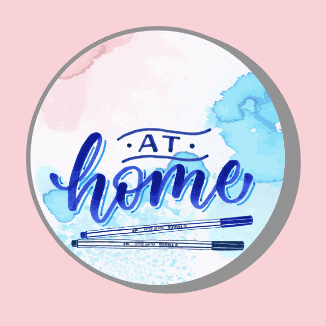 a sign that says " stay at home " on a pink background