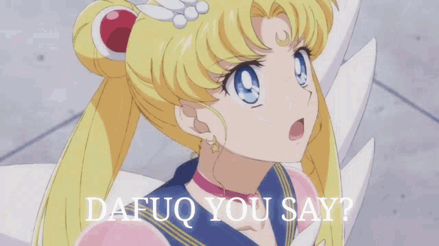 a picture of a girl with the words " dafuq you say " on the bottom