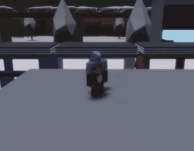 a man in a blue hat stands next to a statue in a video game