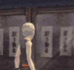 a pixelated image of a person standing in front of a door