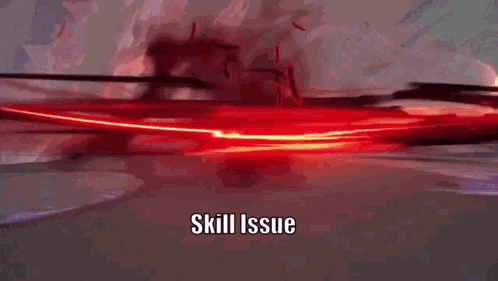 a video game character is flying through the air with a red light behind her and the words `` skill issue '' .