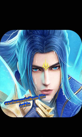 a picture of a man with blue hair and the words " selamat malam " written below him