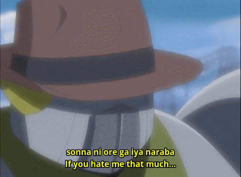 a man wearing a hat is saying sonna ni ore ga iya naraba if you hate me that much