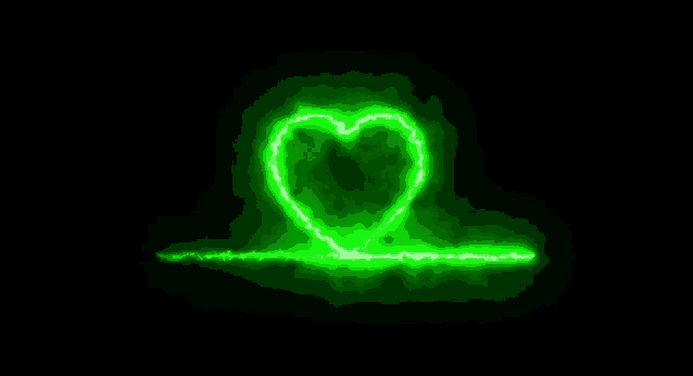 a green heart is drawn on a black background .