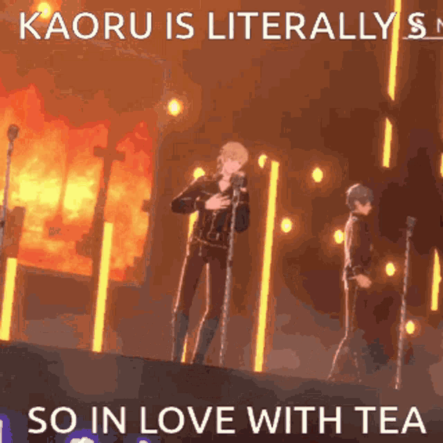 kaoru is literally so in love with tea and is singing into a microphone