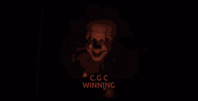 a picture of a clown with the words c.g.c. winning on the bottom