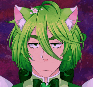a drawing of a person with green hair and white cat ears