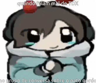a cartoon of a girl with a red cherry on her head and the words " quando falam mal de tdx "