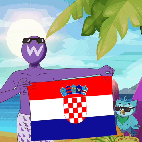 a man with a w on his head is holding a croatian flag