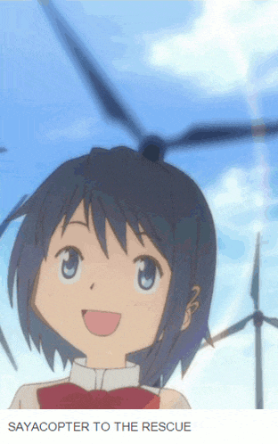 a picture of a girl with the words sayacopter to the rescue