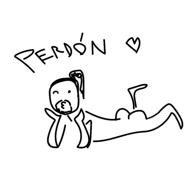 a drawing of a man laying down with the word perdón written below him