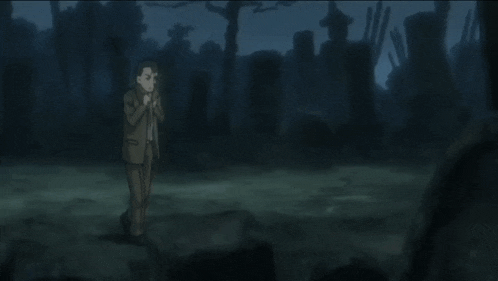 a cartoon of a man standing in front of a tree
