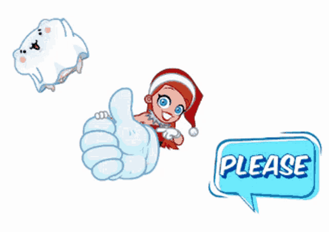 a cartoon girl giving a thumbs up next to a speech bubble that says fle