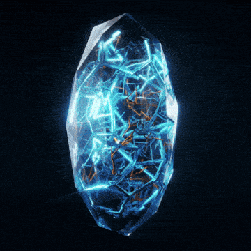 a large blue crystal with a glowing light inside of it