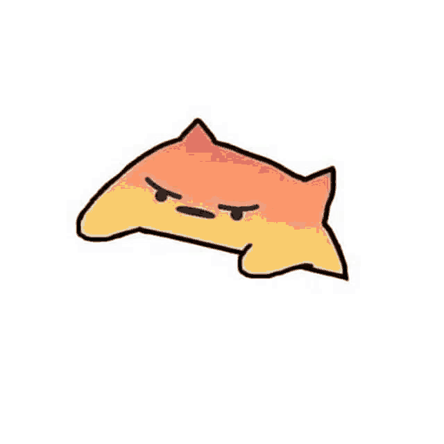 a cartoon cat with a very angry face is laying down on a white background .