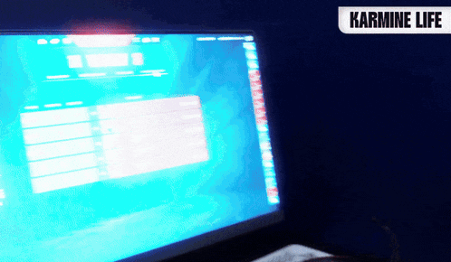 a computer monitor with the words karmine life on the bottom right