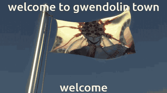 a welcome to gwendolin town sign with a flag