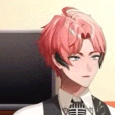 a man with pink hair is wearing a suit and tie and headphones .