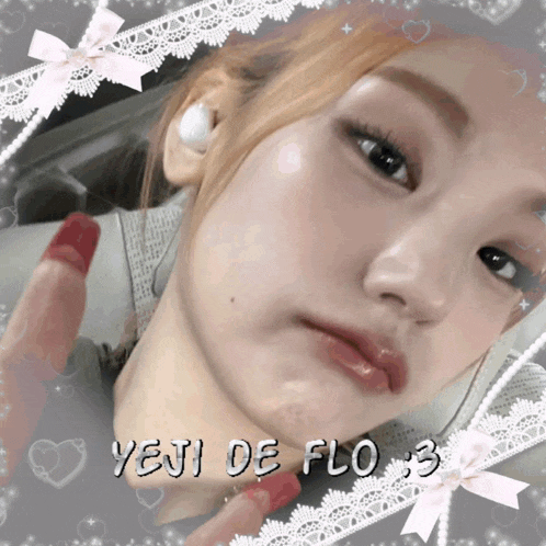 a picture of a girl with the words yeji de flo 3