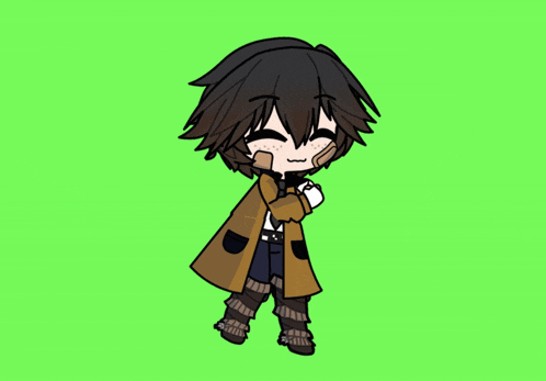 a drawing of a person with a brown coat on