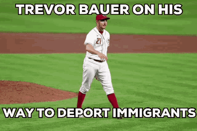 a baseball player is on his way to deport immigrants on the mound .