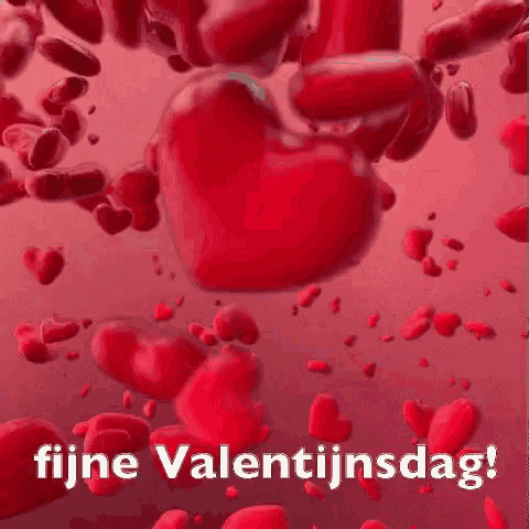 a valentine 's day greeting card with red hearts flying in the air .
